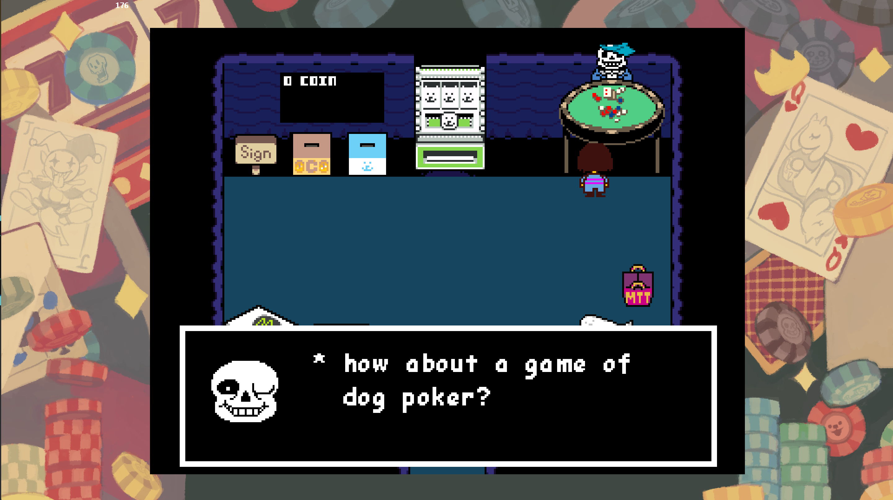 Sans in the Xbox Casino, with a gambling-related border around the game window